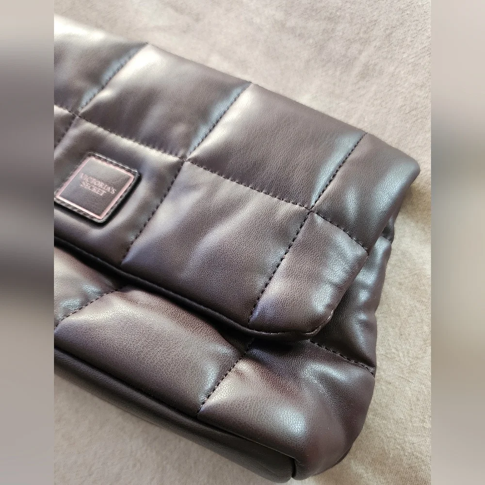 Victorias Secret Quilted Puffy Clutch Bag Brown - Picture 4 of 5
